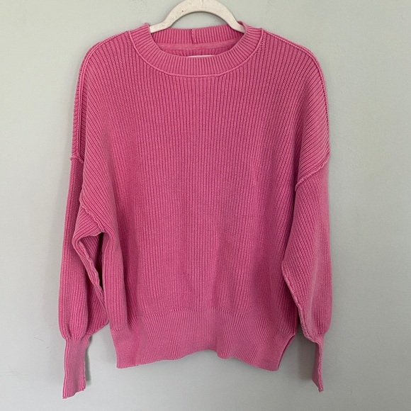 aerie Sweaters - Aerie Women’s Bright Pink Crew Neck Knit Sweater Size XS Oversized